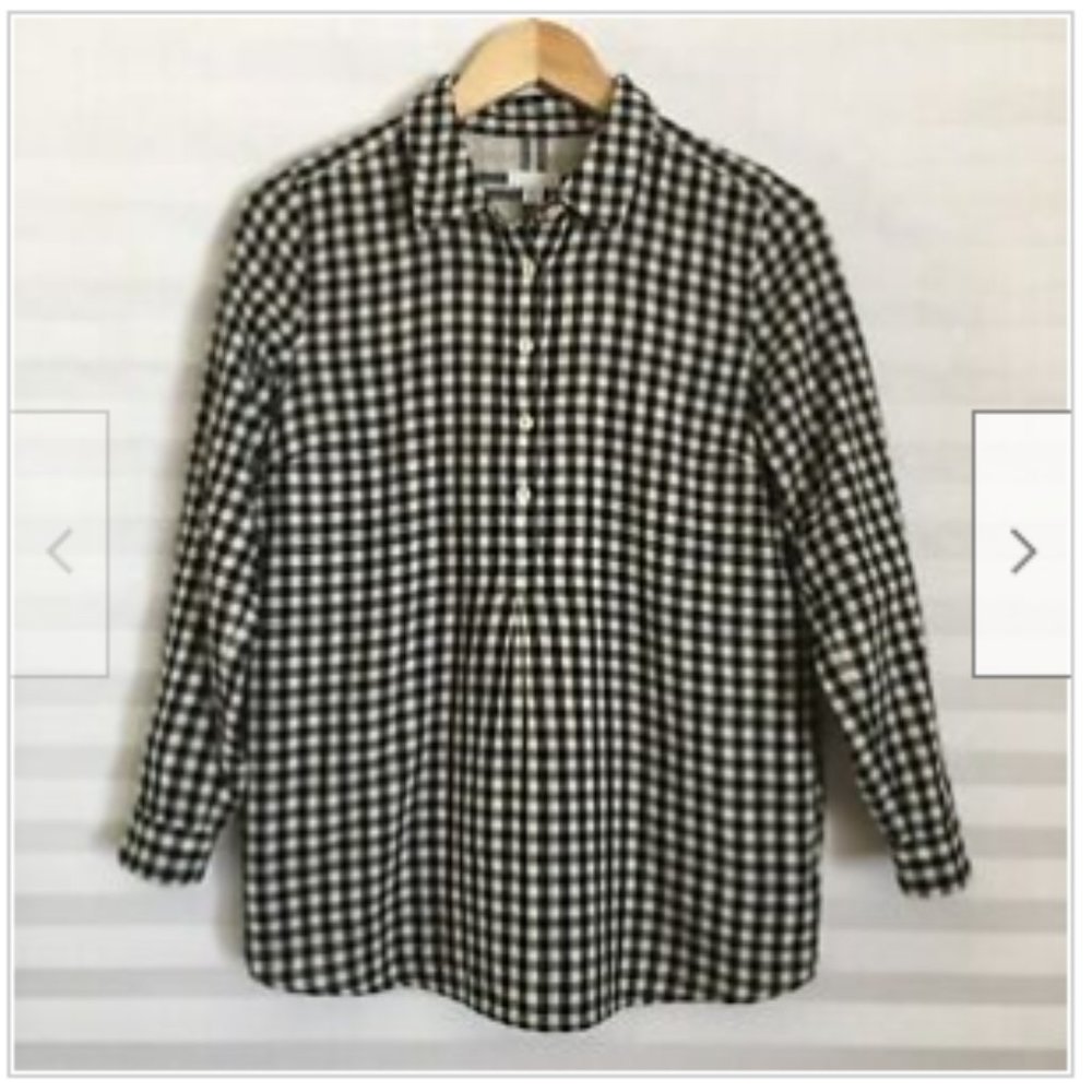 J Jill Shirt Top Blouse 3/4 Button Front Check Long Sleeve Pockets‎